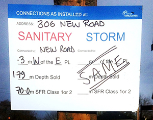 Sewer connection placard