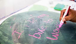 Hand writing on chalkboard