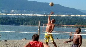 Playing beach volleyball on Kitsilano beach in Vancouver