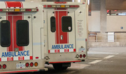 Two ambulances parked at VGH emergency