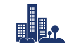 City buildings and trees icon