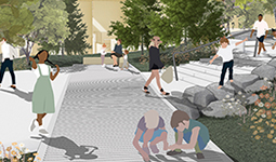 Illustration of the plaza at Main St and 7th Ave