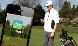 A golfer using the VanGolf mobile app to book tee times and track their play