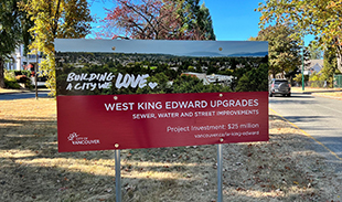 West King Edward upgrades project information sign posted on the side of the road